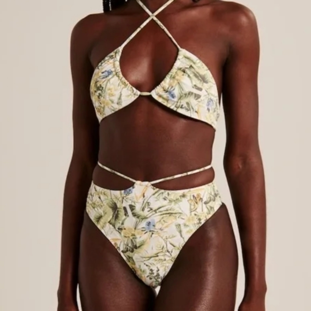 ‼️A&F M/L Cheeky Halter Tropical Floral Bikini Set Swimsuit